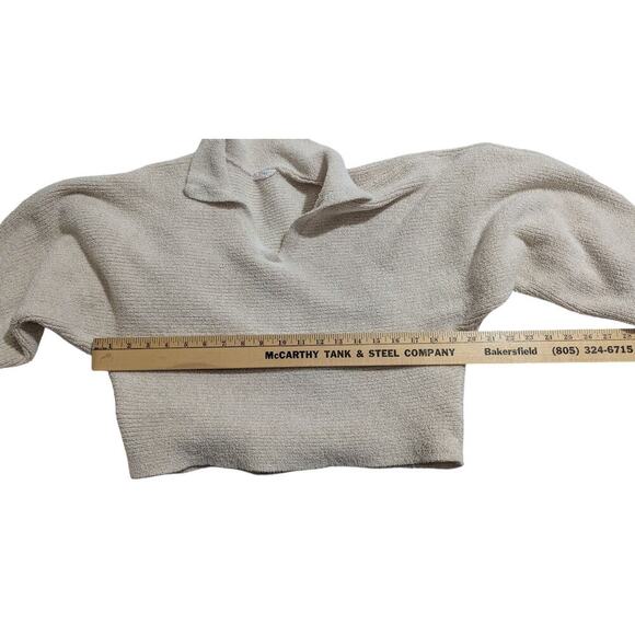 Storia Cropped Knit Ribbed Collared Sweater Cream Size Medium S - Picture 3 of 6